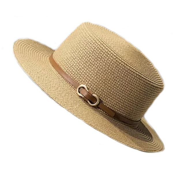 Chapeau de paille Canotier Mode femme - Lanière cuir et boucle