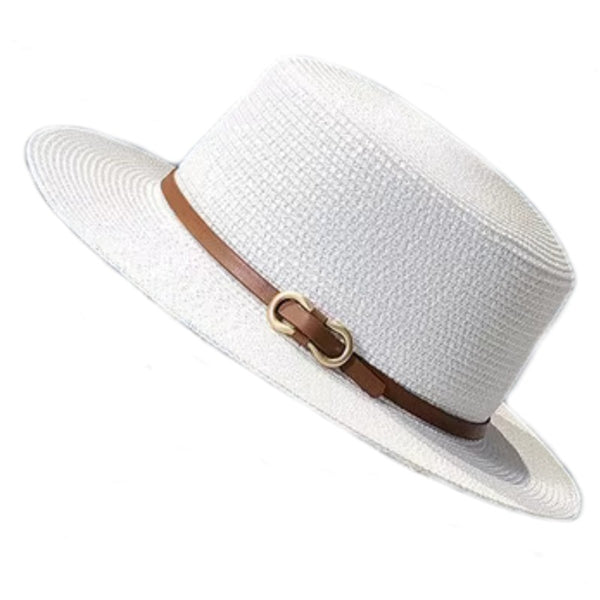 Chapeau de paille Canotier Mode femme - Lanière cuir et boucle