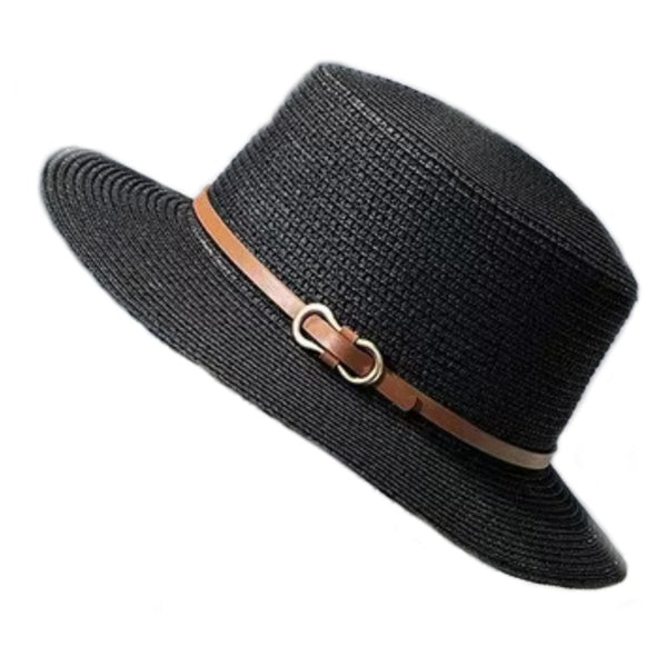 Chapeau de paille Canotier Mode femme - Lanière cuir et boucle