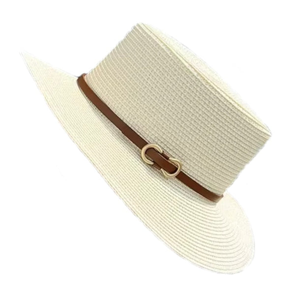 Chapeau de paille Canotier Mode femme - Lanière cuir et boucle