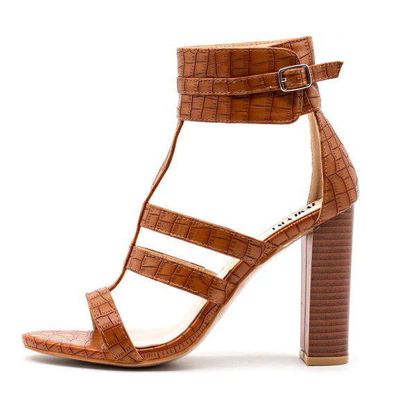 Chaussures Sandales croco - Talon haut bloc - Attache boucle