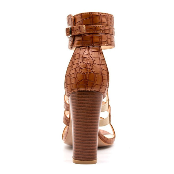 Chaussures Sandales croco - Talon haut carré - Attache boucle