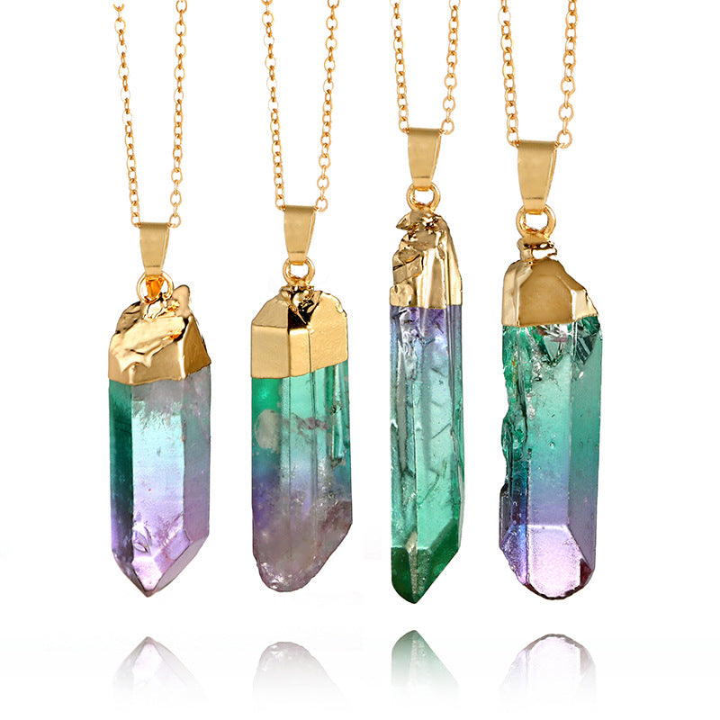Collier pendentif Cristal de quartz Améthyste naturel - Arc-en-ciel bleuté
