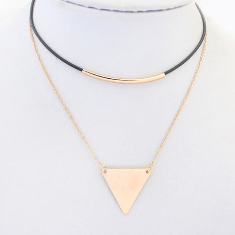 Collier pendentif Fashion mode - Or cuir pendentif triangle