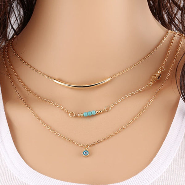 Collier pendentif Fashion mode perles turquoises et oeil CuteAndFashion