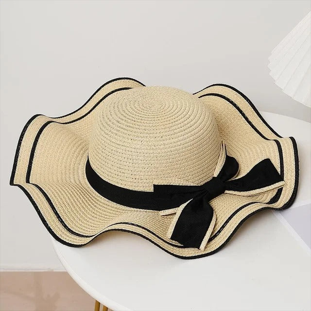 Chapeau De Soleil Pliable Femme – Chapeau Paille Plage Été Avec Nœud Papillon, Respirant 56-58 Cm