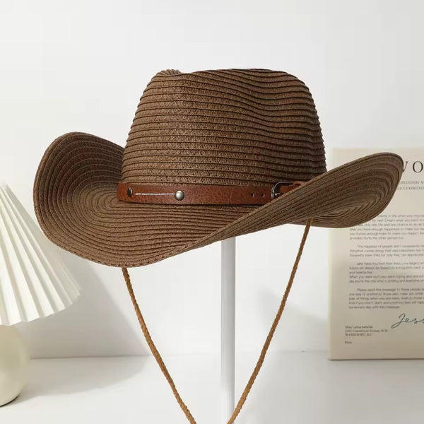 Chapeau de paille bord large Fedora avec attache