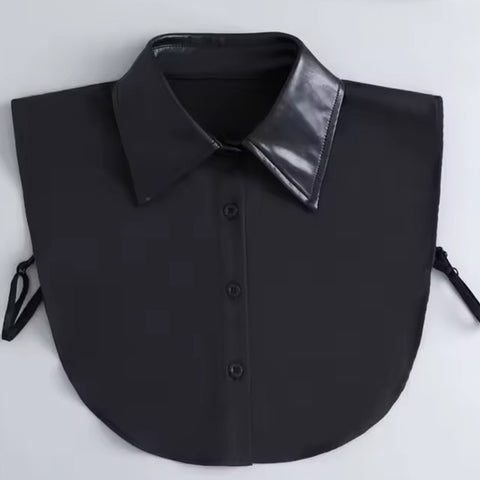 Faux col de chemise ou chemisier - col pointu cuir noir