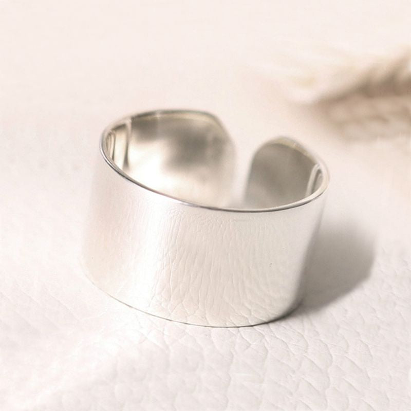 Bague anneau large lisse uni argent massif - Main Image