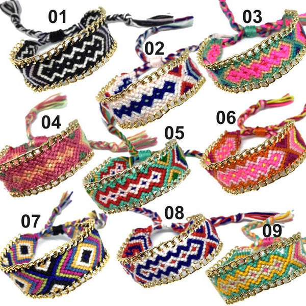 Bracelet brésilien en cordons tressés et chainettes Fashion mode Bohême hippie coachella