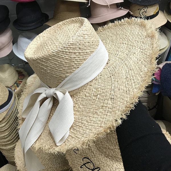 Chapeau de paille  bore large et ruban de toile Mode femme