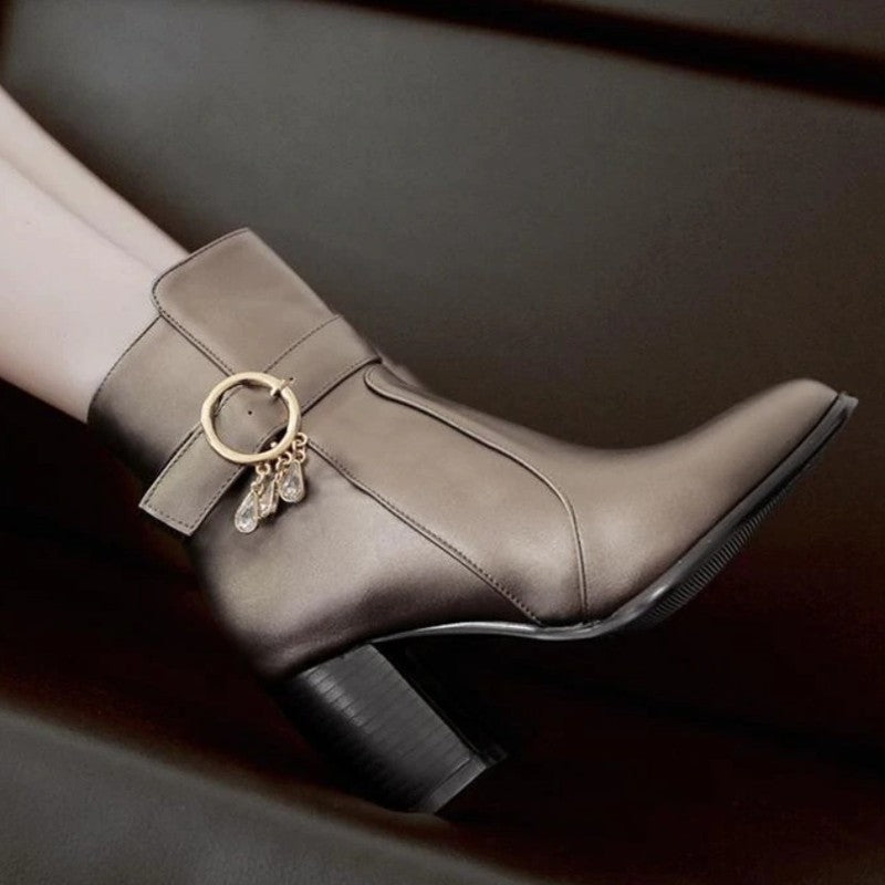 Bottines Pour Femmes à Lacets Avec Fermetures éclair Et Bout Carré En Daim Noir Talon 4