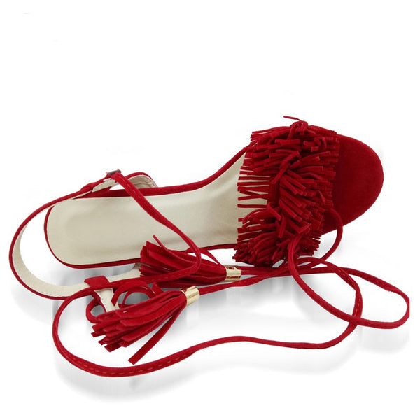 Chaussures Sandales - Talon aiguille - lacets croisés et petits pompons