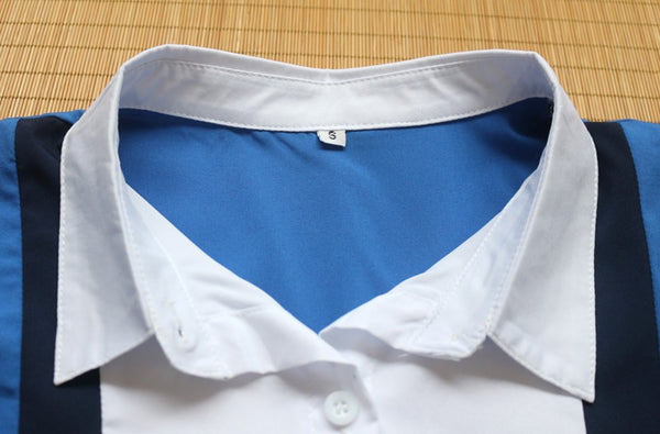 Chemise Mode Mousseline de soie design moderne bleus blanc - Manches longue