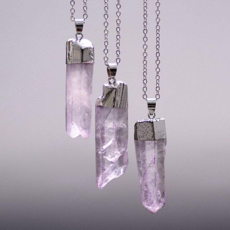 Collier pendentif Cristal de quartz Améthyste naturel violet
