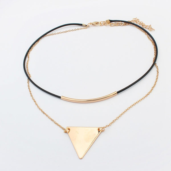 Collier pendentif Fashion mode - Or cuir pendentif triangle