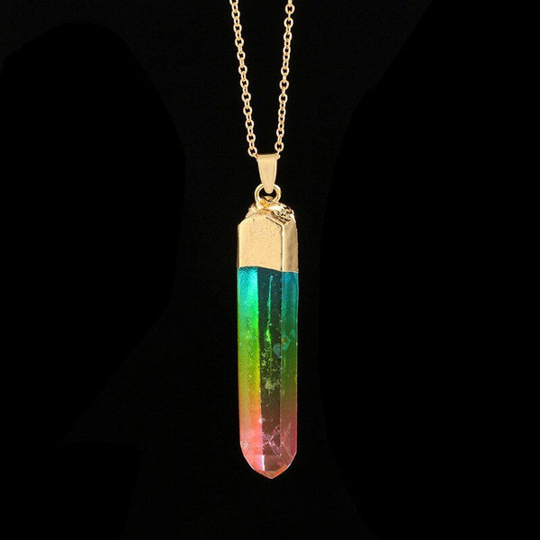 Collier pendentif Cristal de quartz Améthyste naturel - Arc-en-ciel vif