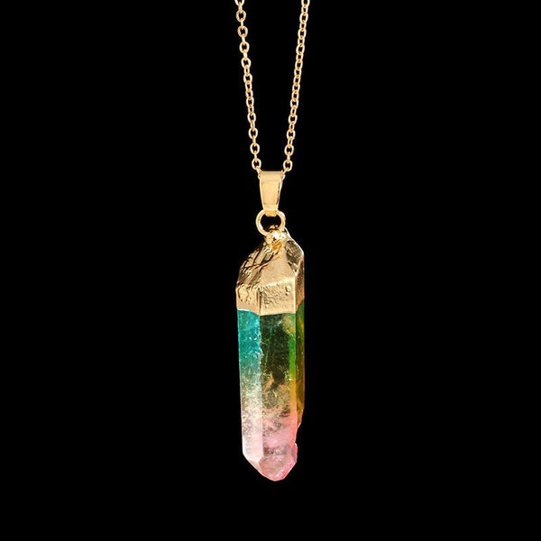 Collier pendentif Cristal de quartz Améthyste naturel - Arc-en-ciel vif