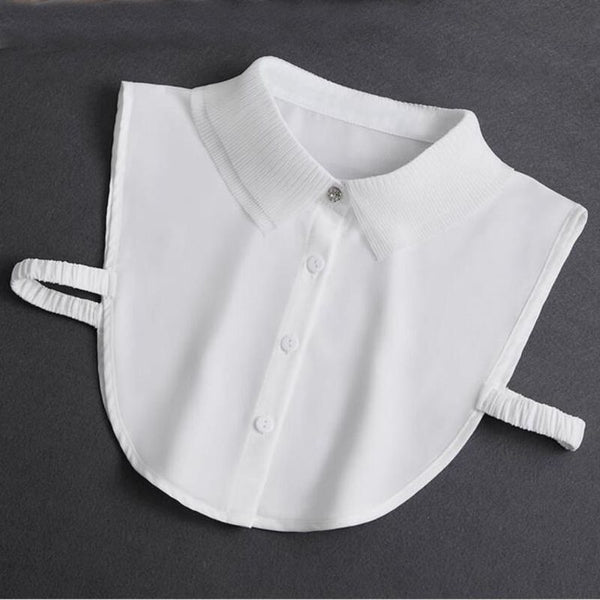 Faux col de chemise ou chemisier double voile plissé et bouton perle