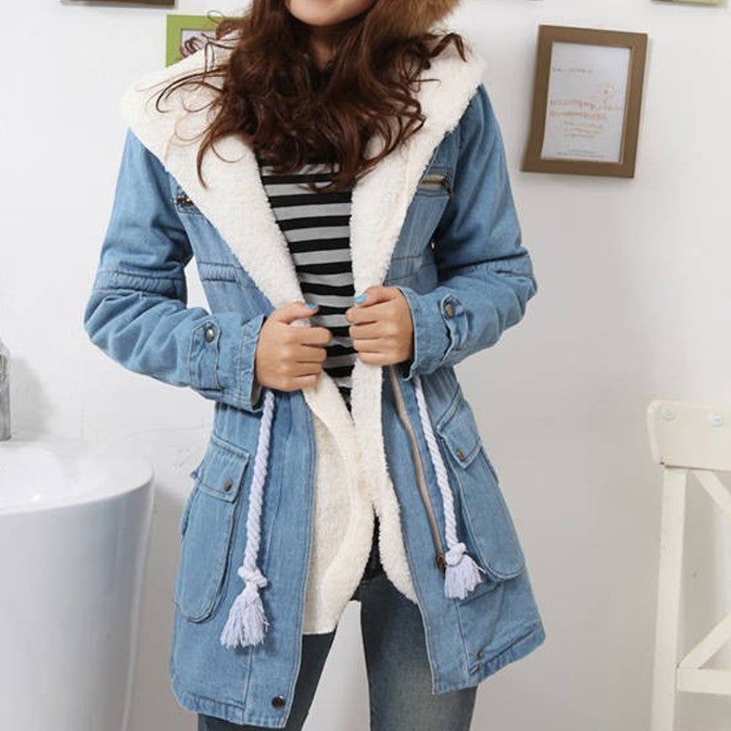 Manteau parka en Jean à capuche doublé fourrure