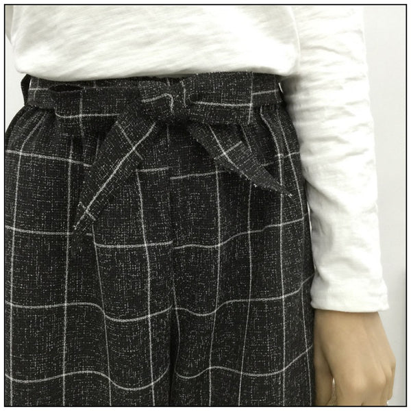 Pantalon coupe évasée - Taille haute froncée et nœud en rosette assorti