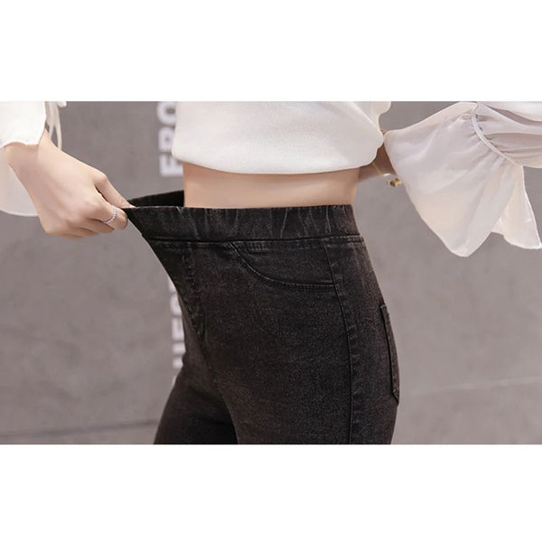 Pantalon mode - Coupe crayon - Effet jean - Taille haute