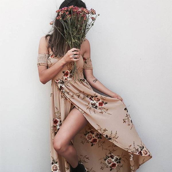 Robe longue maxi  - Estival à fleurs  - Epaules Nues